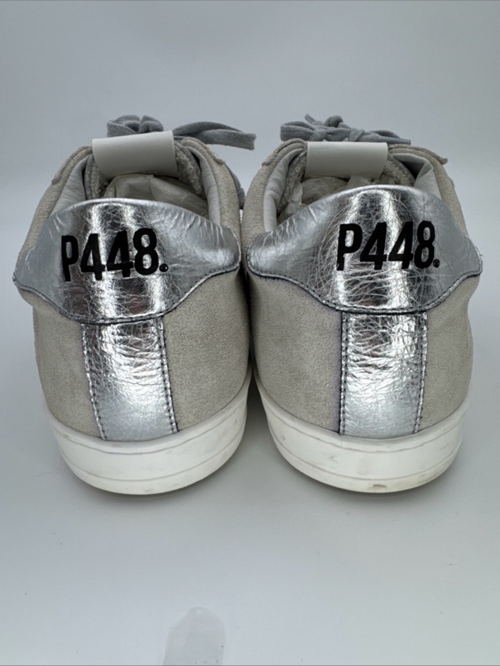 P448 John Shoes Womens 42 / 11 Silver White Low Top Lace Up Casual Sneakers - Picture 10 of 16